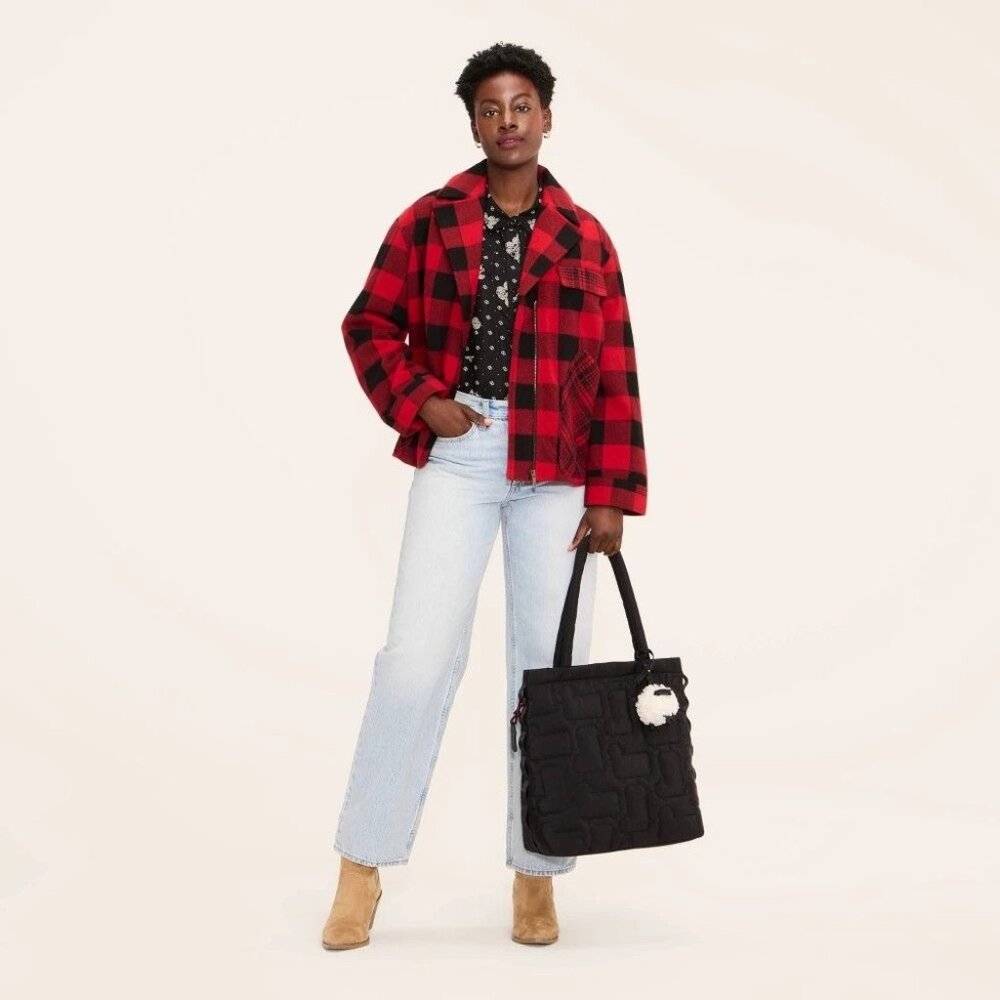 K-156 Woolrich X Target Women's Large Buffalo Check Melton Jacket - Red/Black